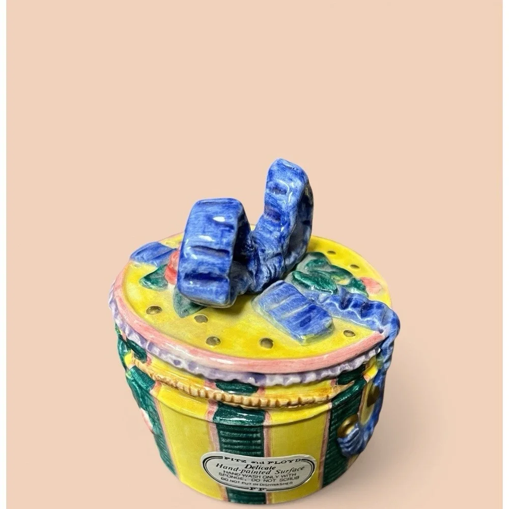 Fitz‎ & Floyd Cotton Tailors Hatbox Giftbox Pepper Shaker Blue Bow Easter Spring